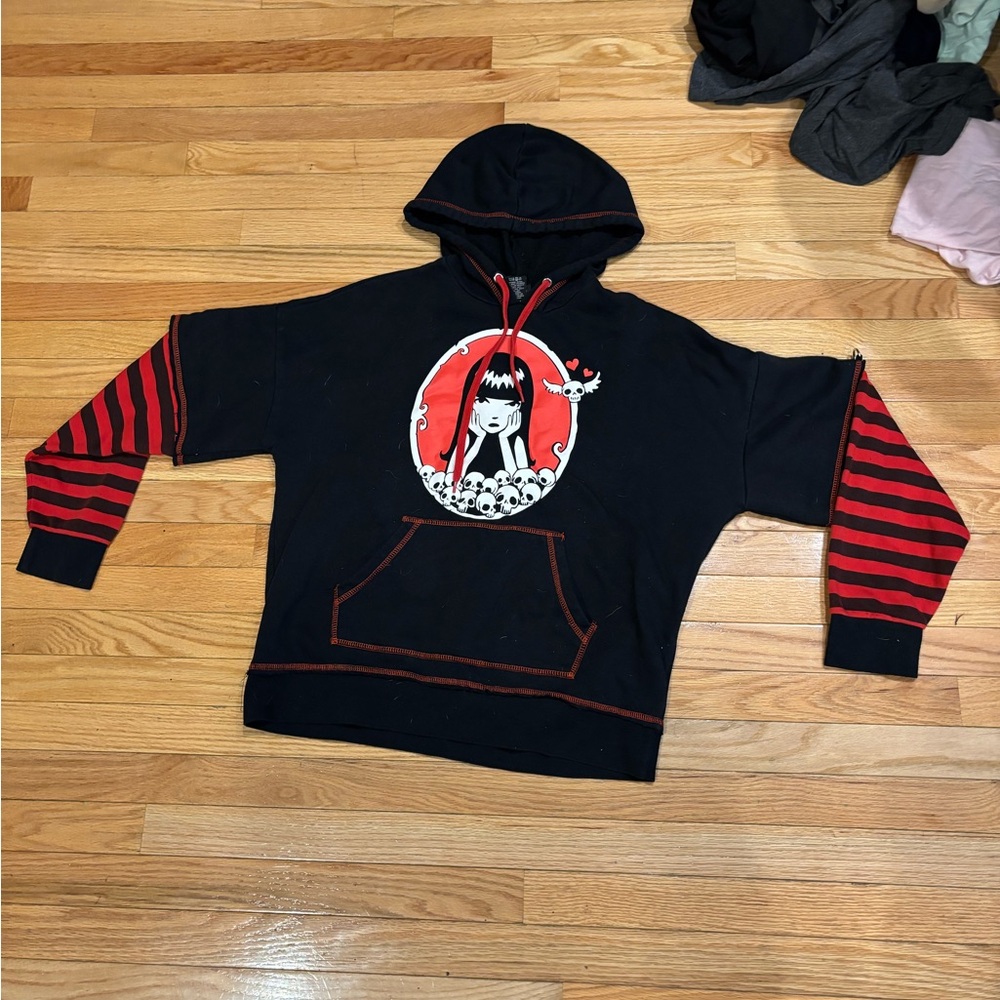 Black and Red Graphic Emily Strange Hoodie